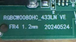 Circuit Board Marking for Light Strip Close-up of a circuit board marking with the text RGBCW0080HC_433LN VE.