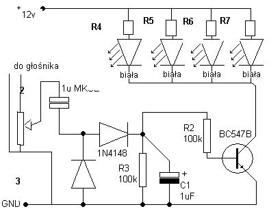 Jak podłączyć 21 diod LED 5mm do muzyki z zasilaczem?