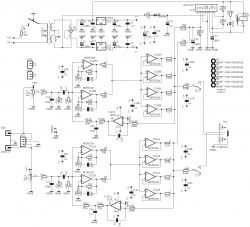 Schematic of Headphone Amplifier with Parallel Operational Amplifiers Electrical schematic of a headphone amplifier with parallel operational amplifiers.