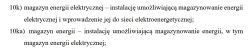 Wycinek ustawy z definicją magazynu energii w punktach 10k i 10ka