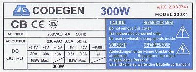 Codegen model: 300X1, ATX2.03 P4 300W nieprawidłowe napięcie +12V?