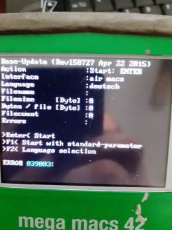 Jak uruchomić GUTAMANN MEGA MACS 42 v1.0 przy błędzie na zdjęciu?
