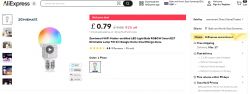 Promotional offer for ZemiSmart smart LED bulb on AliExpress