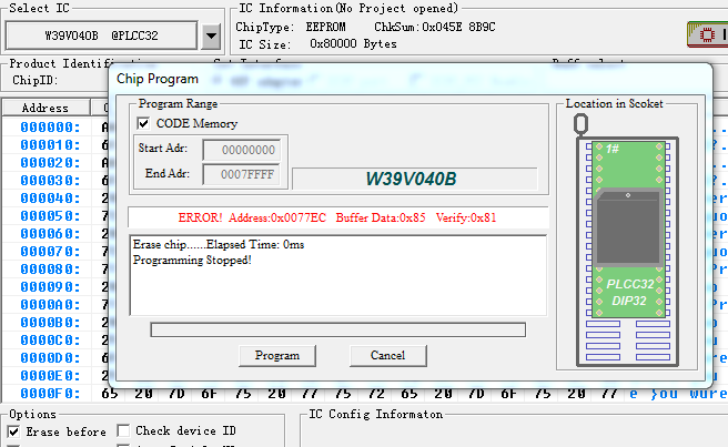 Czy TL866CS zaprogramuje kości Winbond W49002UP12B i W39V040BPZ?