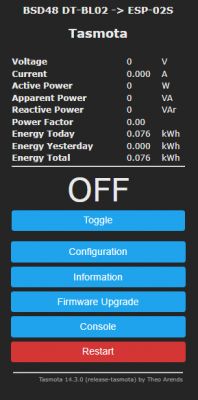 Tasmota user interface for BSD48 DT-BL02 with ESP-02S.