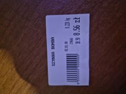 Etykieta z wagi sklepowej z napisem 