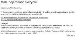 Powiadomienie o małej pojemności skrzynki pocztowej.