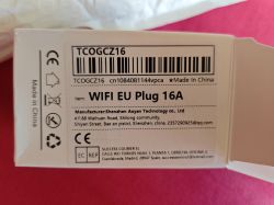 Label from a product box with information about a WIFI EU Plug 16A.