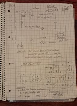Notatki techniczne z rysunkami i testami modułu zamka centralnego VW Golf 4