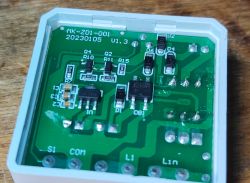 MK-ZD1-001 Printed Circuit Board with Components Close-up of the bottom side of a printed circuit board labeled MK-ZD1-001, version 1.3, featuring various electronic components.