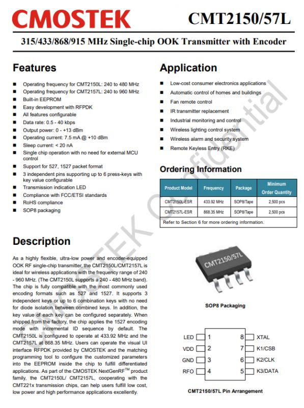 CMT2150/57L Chip Specification CMOSTEK CMT2150/57L chip specification.
