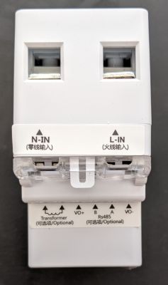 Front of Energy Measurement Device Front of an energy measurement device with visible inputs labeled N-IN and L-IN.
