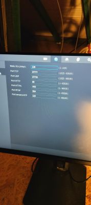 Ekran konfiguracji portów rejestratora monitoringu Dahua z widocznymi wartościami TCP, UDP i HTTP.