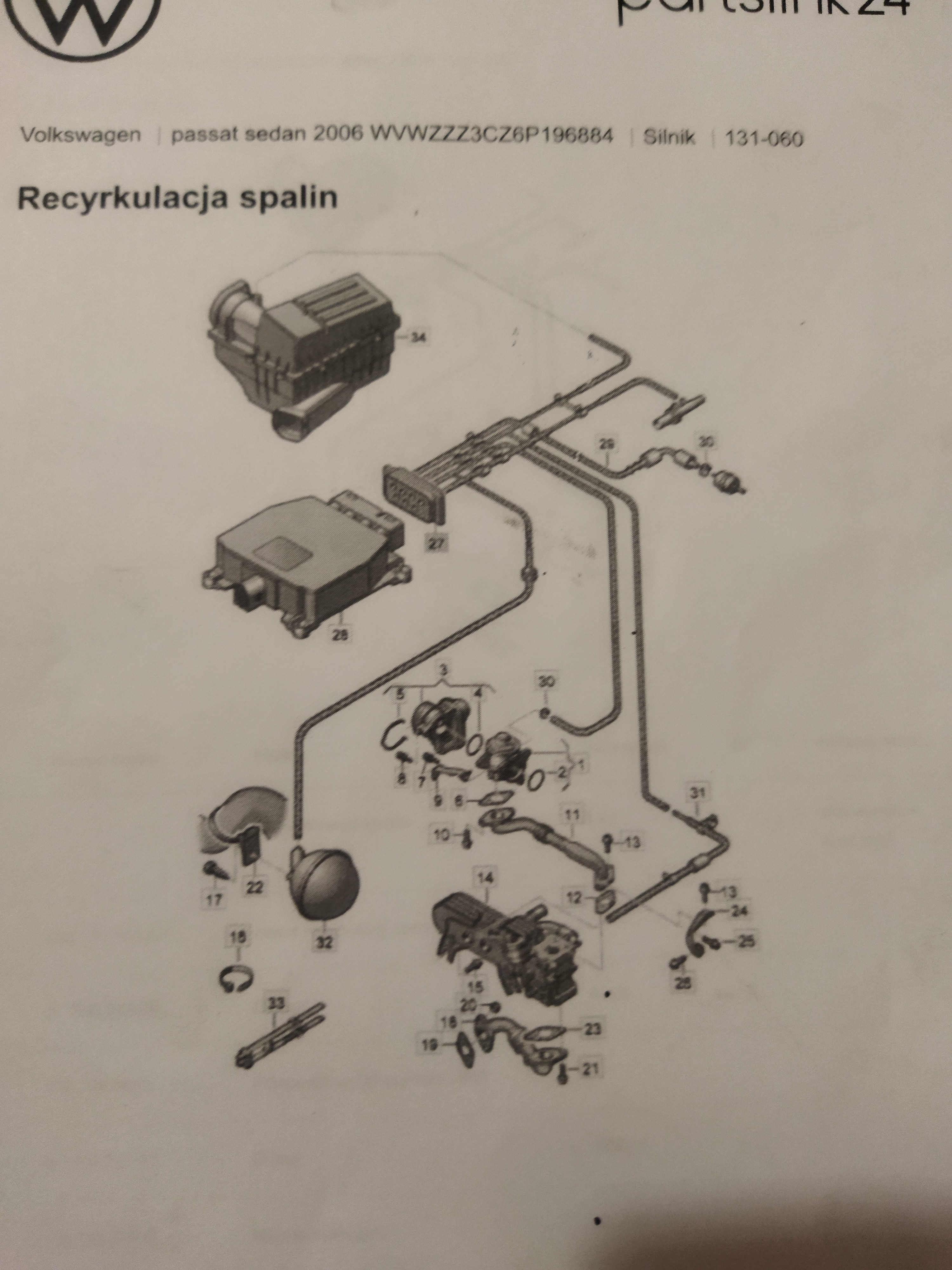 Passat B6 1.9 TDI AXE 2006 - schemat podciśnienia zaworu 6 wyjść