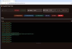 Screenshot of EasyGUI Flash Tool showing sync failures in the log and status “Connected”