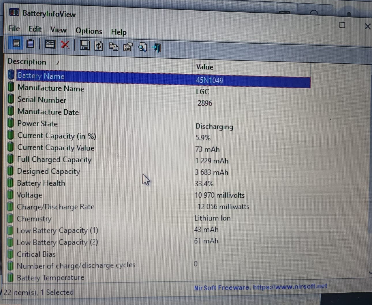 Lenovo B590 - regeneracja baterii 45N1049 - brak kalibracji