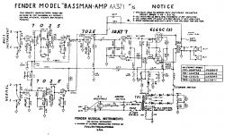 Schemat elektryczny wzmacniacza basowego Fender Bassman AA371.
