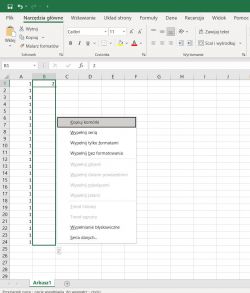 Excel - Obsługa Excela przeciąganie kolumn numerowanie