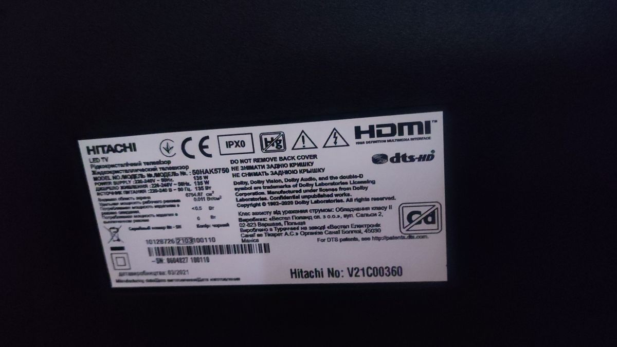 Telecomando Sostitutivo Per TV Hitachi: Compatibile Con 50HAK5750, 50HAK6151, 55F52HAE5370 E Altri
