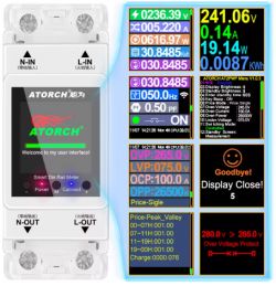 Atorch Electrical Energy Meter with Digital Display Electrical energy meter with a display showing various measurement data.