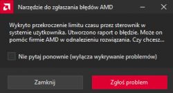 Wykryto przekroczenie limitu czasu przez sterownik w systemie użytkownika.