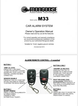 Dokumentacja i wiedza o alarmie Mongoose Model ADD-ON w Subaru Legacy