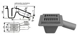 Ilustracja przedstawiająca schemat i wygląd syfonu kanalizacyjnego z pokrywką rewizyjną.