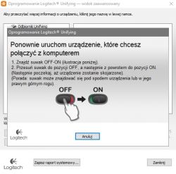 Logitech Unifying Software z instrukcją ponownego uruchomienia urządzenia.