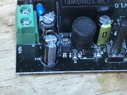 Close-up of the relay module interior with electronic components.