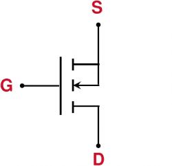 N-channel MOSFET Symbol N-channel MOSFET symbol with labels: G (Gate), S (Source), D (Drain).