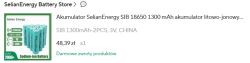Zrzut ekranu oferty dwóch ogniw sodowo-jonowych 18650 SelianEnergy 1300 mAh