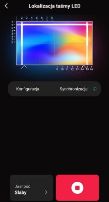 App screen for LED strip configuration with color diagram.