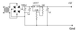 Schemat zasilania LM1036 z LM317 - dobór kondensatorów i montaż