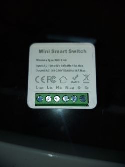 Front of Mini Smart Switch with Labels Front view of the Mini Smart Switch with pin labels.