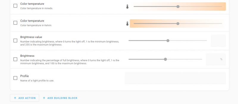 Zrzut ekranu panelu ustawień automatyzacji oświetlenia w Home Assistant