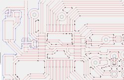 Generated PCB milling paths from KiCAD2GCode application PCB GCode toolpath output with drill holes and connection segments
