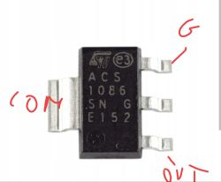 Element ACS1086 z oznaczonymi wyprowadzeniami COM, G i OUT