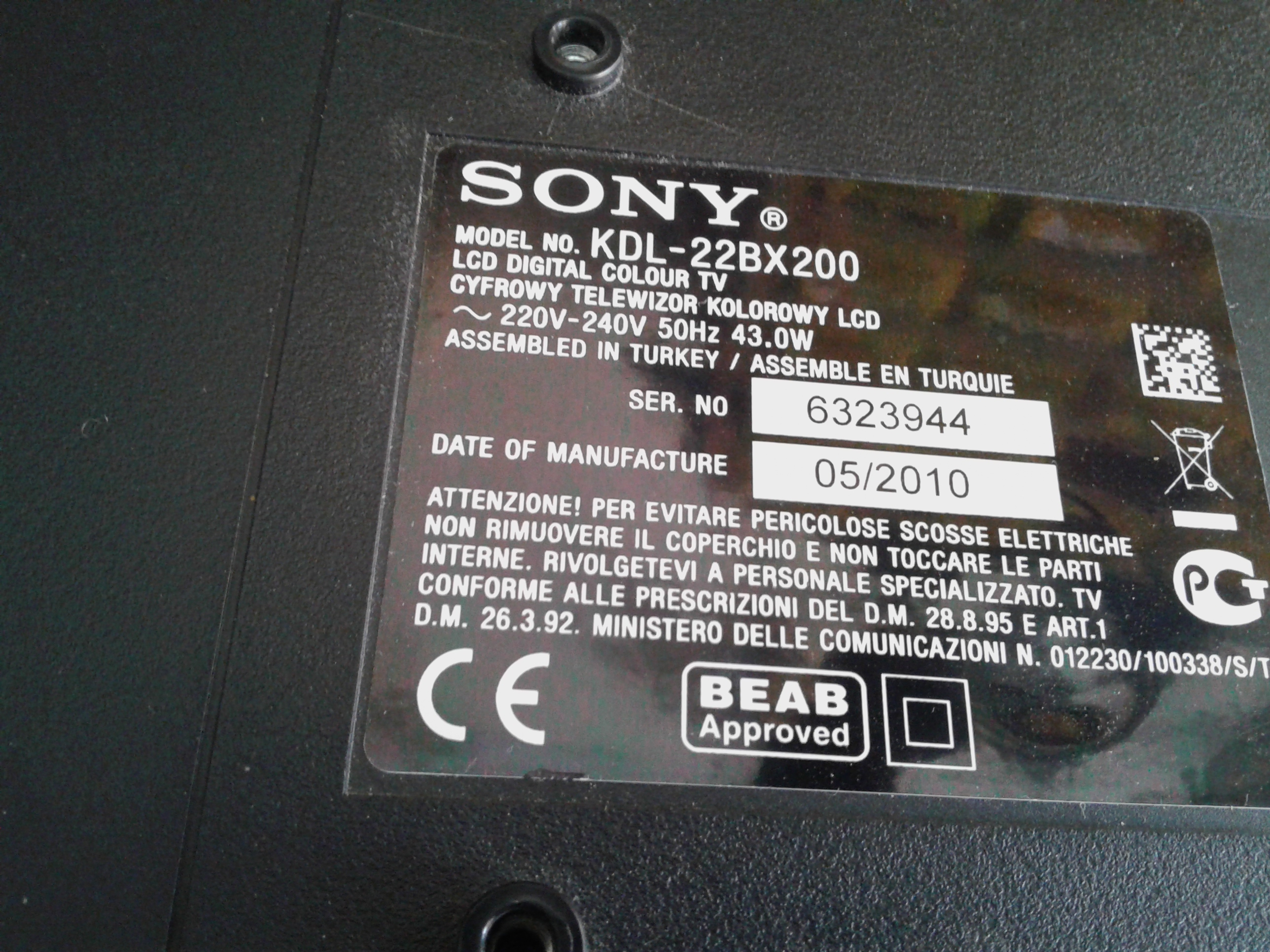 Telecomando Universale Per Sony KDL-22BX200, KDL-22BX200B - Nuovo, Infrashop