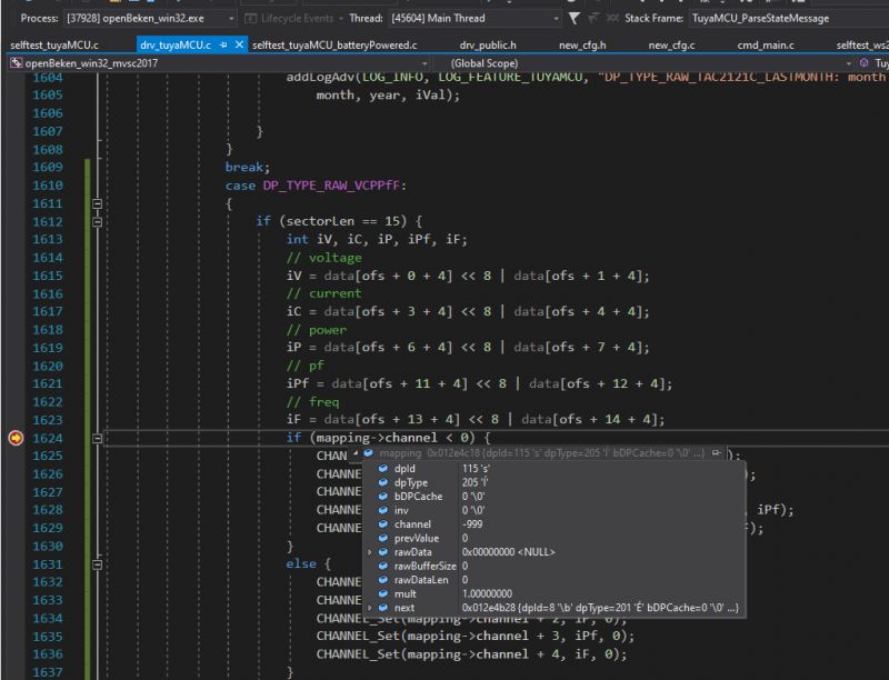 Screenshot of source code for TuyaMCU.