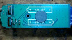 PIR Sensor PCB with Removed SOIC Chip Image of the PIR sensor PCB with the SOIC chip removed.