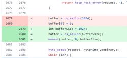 Code snippet with version differences, showing changes in memory allocation and initialization.