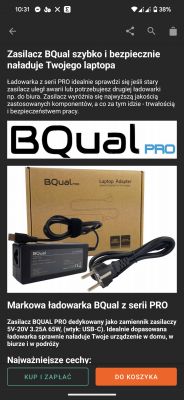Reklama zasilacza BQual PRO do laptopa