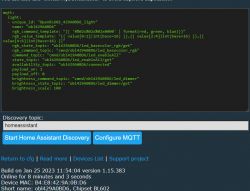 Screenshot showing MQTT setup for RGB controller.