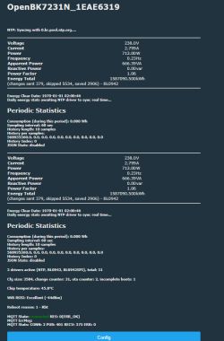Screenshot of OpenBK7231N interface showing BL0942 sensor data