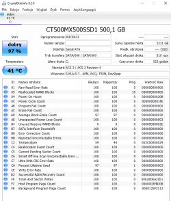Ocena stanu dysku Crucial CT500MX 500GB na podstawie zdjęć SMART
