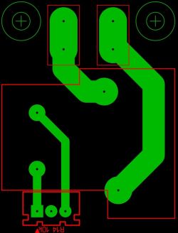 PCB trace layout with red markings.