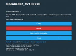 Screenshot of the OpenBL602 control panel with three buttons: Config, Restart, and Launch Web Application.