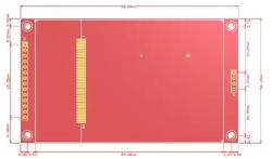 Dimension diagram of a 3.5-inch LCD module with hole and connector positions marked.