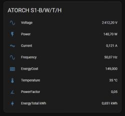 Screenshot of the ATORCH S1-B/W/T/H device measurement interface.