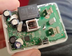 Inside of a Tapo P100 Device Close-up of the internal electronics of a Tapo P100 device.